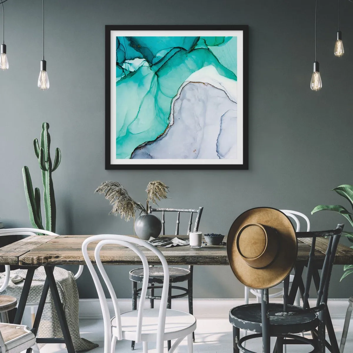 Poszter fehér keretben - Tanulmány türkizben - 30x30 cm
