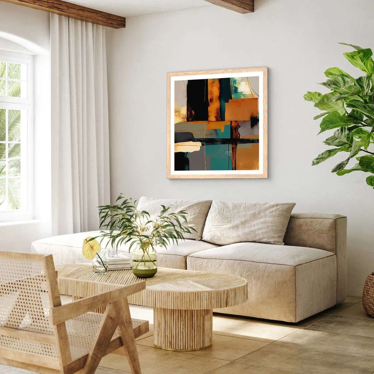 Poszter világos tölgy keretben - Absztrakció - fény és árnyék - 40x40 cm