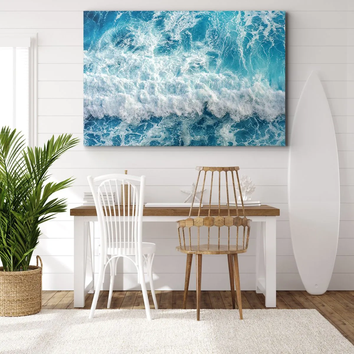 Vászonkép - Dinamikus óceánhullámok kék árnyalatokban - 70x50cm - Vidáman és ugrálva - Modern fali dekoráció nappalihoz és hálószobához ARTTOR