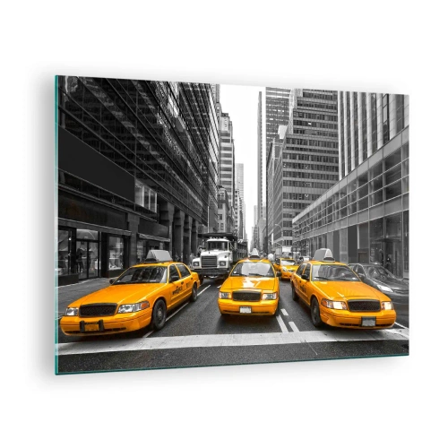 Üveg kép - Sárga taxik New York utcáin - 70x50cm - Mi színezzük a várost - Modern fali dekoráció nappalihoz és hálószobához ARTTOR