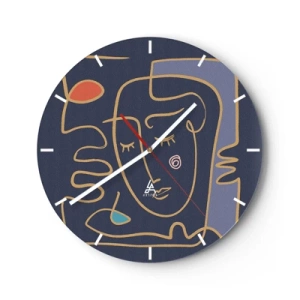 Falióra, Óra - Minimalista vonalas arc sötétkék háttéren. - 30x30cm - Álmodozásban - Modern fali dekoráció nappalihoz, konyhához és hálószobához ARTTOR