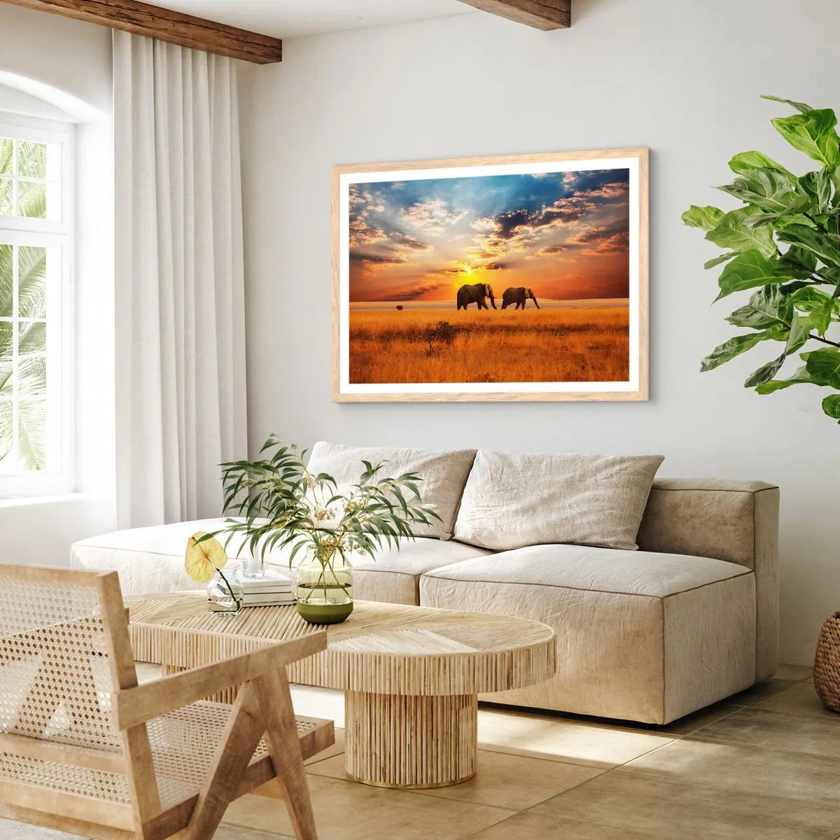 Poszter világos tölgy keretben - Családi séta - 91x61 cm