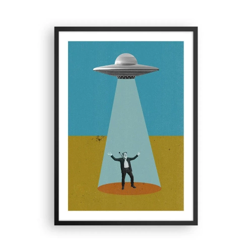 Poszter fehér keretben - UFO-elrablás retro illusztrációja - 50x70cm - Közeli találkozás - Modern fali dekoráció nappalihoz és hálószobához ARTTOR