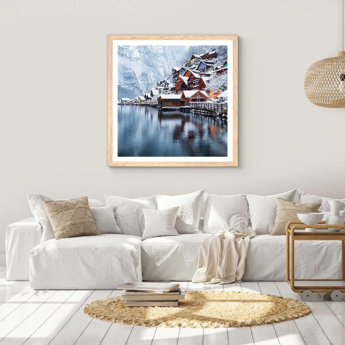 Poszter világos tölgy keretben - Téli díszben - 60x60 cm