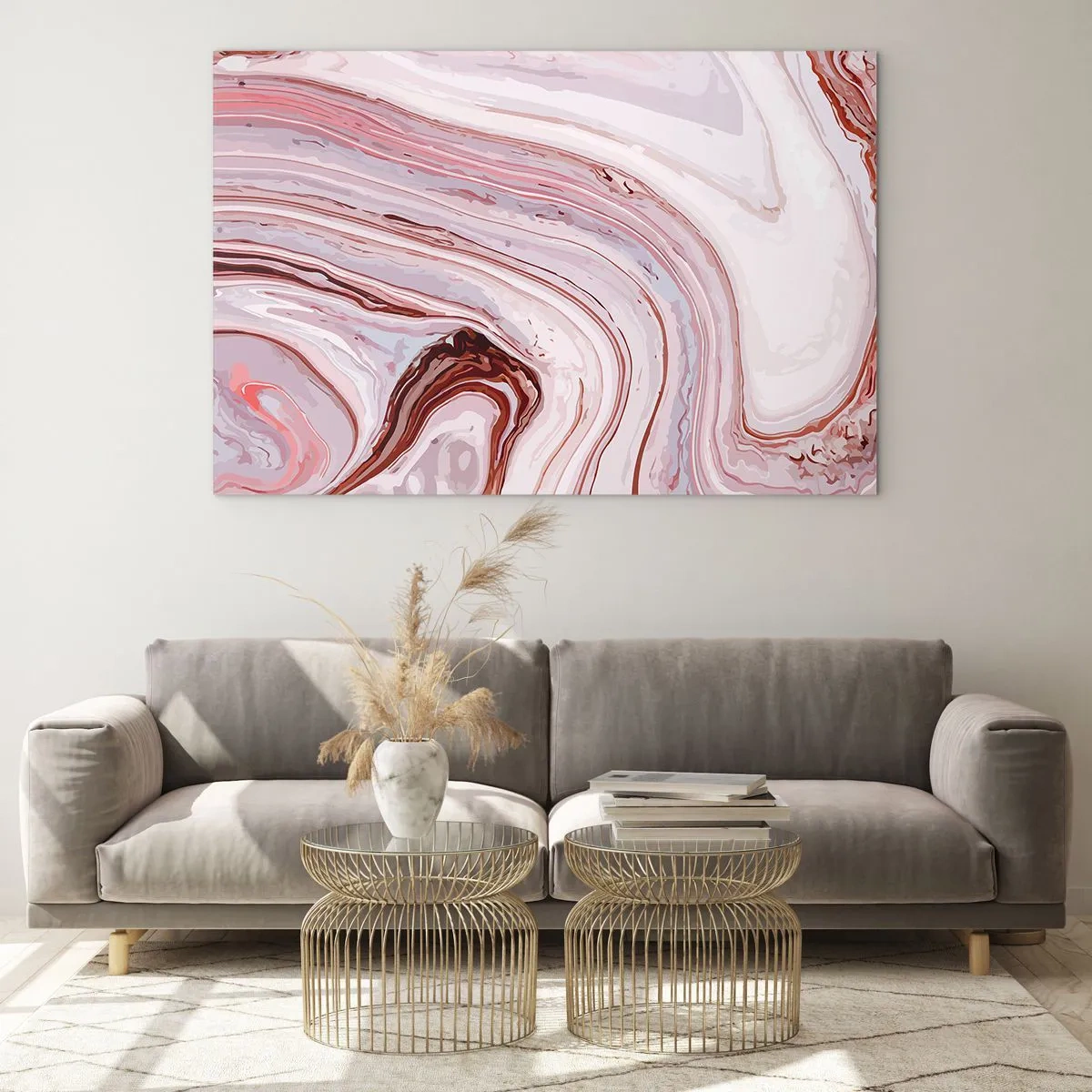 Üveg kép - Márványminta rózsaszín és barna árnyalatokban - 70x50cm - Egyenesen, majd jobbra lefelé - Modern fali dekoráció nappalihoz és hálószobához ARTTOR