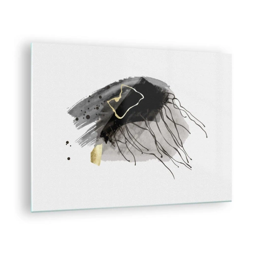 Üveg kép - Fekete és arany absztrakt kompozíció fehér alapon - 70x50cm - Feketében és aranyban - Modern fali dekoráció nappalihoz és hálószobához ARTTOR