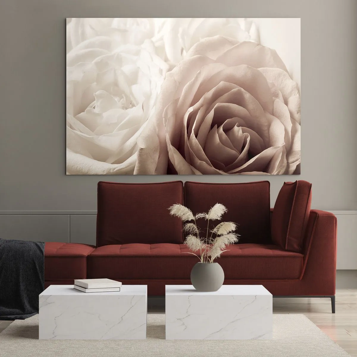 Üveg kép - Finom, világos rózsák romantikus közeli felvételen - 70x50cm - Egy rózsa szívében - Modern fali dekoráció nappalihoz és hálószobához ARTTOR