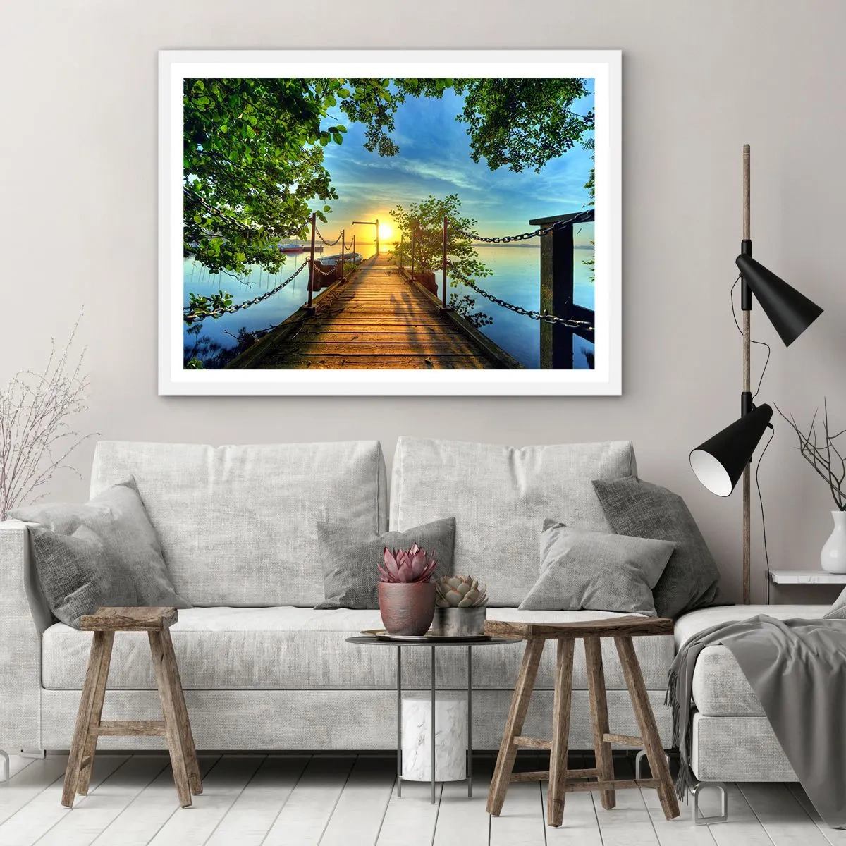 Poszter fekete keretben - Naplemente a víz felett - 100x70 cm