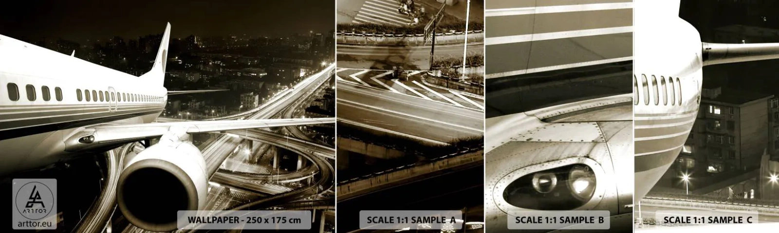 Fotótapéta Minta Standard Eco - Felrepülni az éjszakába - Repülőgép, Város, Autóipari - 100x30 cm