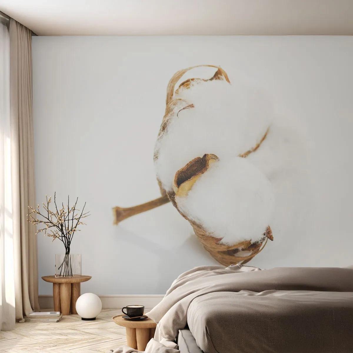 Fotótapéta Premium Sand - Lágy természetű - Pamut, Minimalista, Virág - 100x70 cm