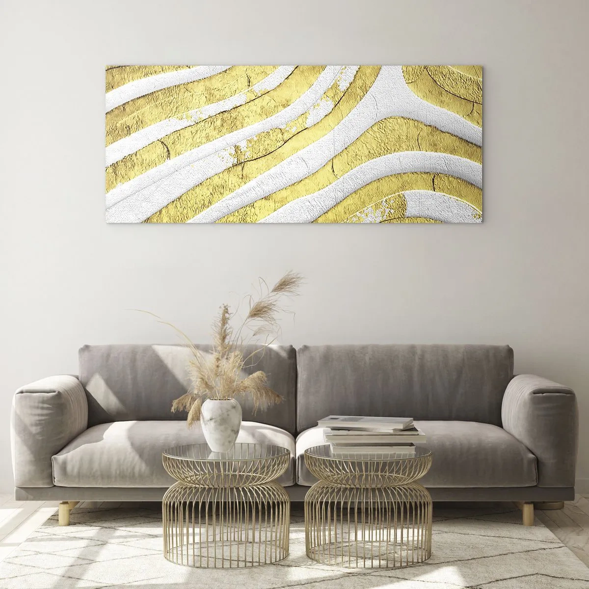 Üveg kép - Kompozíció fehér és arany színben - 90x30 cm