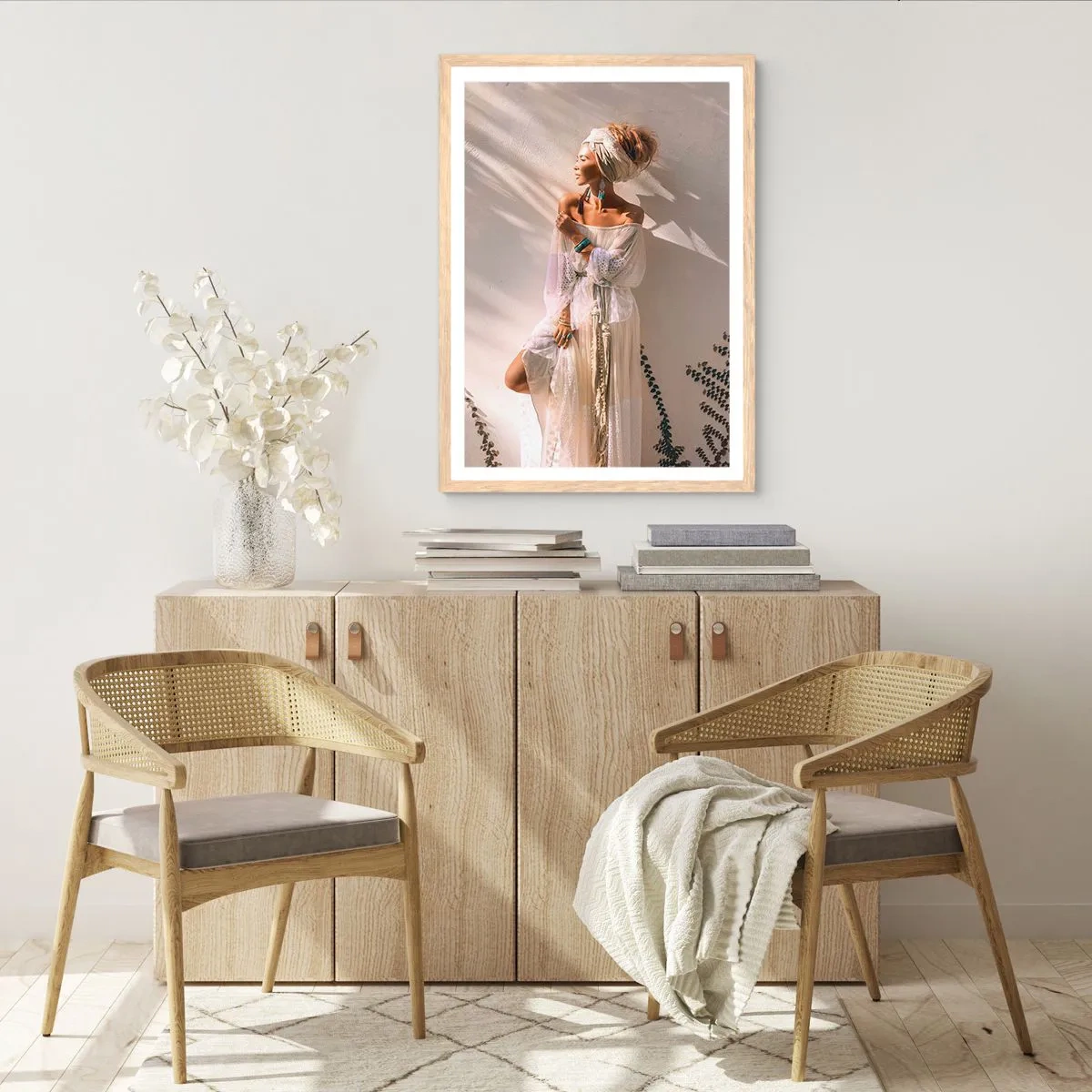 Poszter világos tölgy keretben - A nap és a lány - 61x91 cm