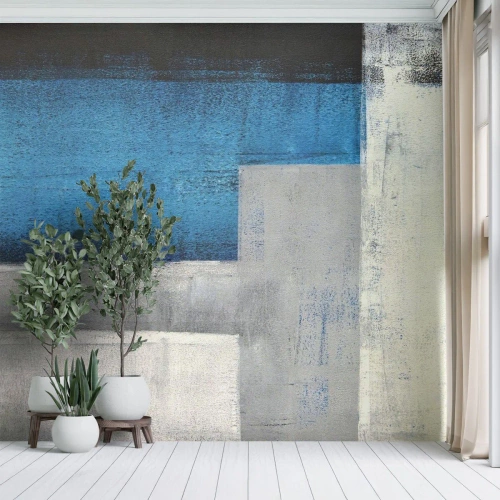 Fotótapéta Premium Sand - Szürke és kék költői kompozíció - Absztrakció, Darab, Festmény - 350x256 cm