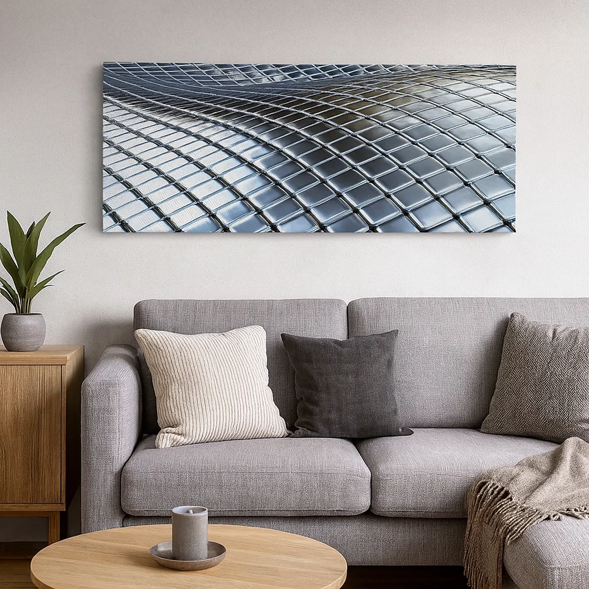 Vászonkép - Fémes ezüst hullám - 30x30 cm