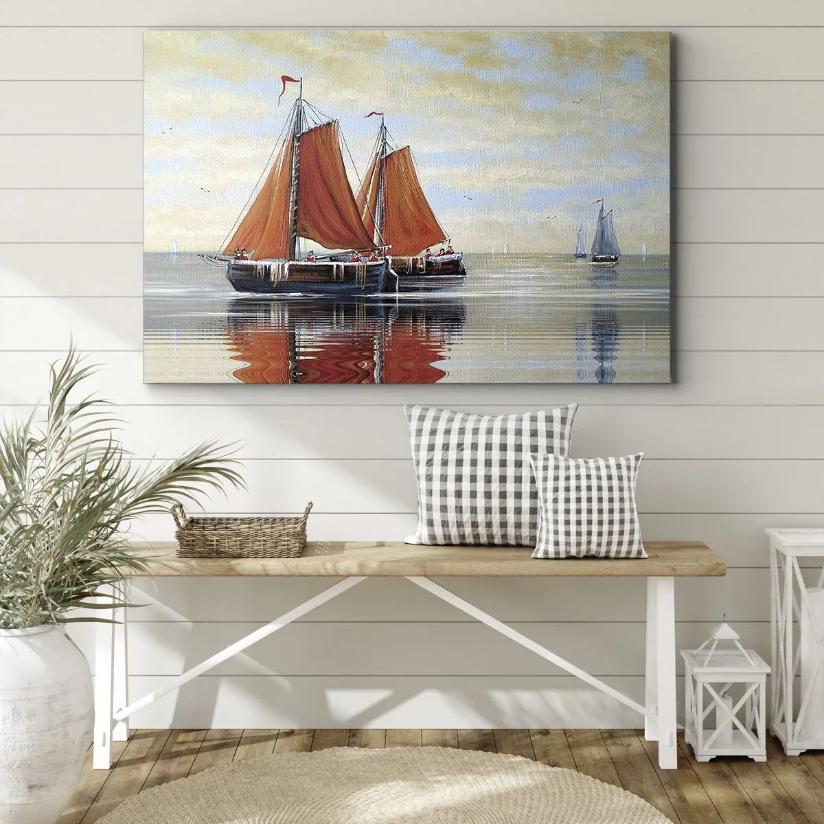 Vászonkép - Kétárbocos vitorlások nyugodt vízen - 70x50cm - Hé, vitorla, tengerész… - Modern fali dekoráció nappalihoz és hálószobához ARTTOR