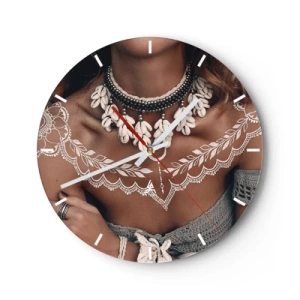 Falióra, Óra - Dekoratív portré egy nőről etnikai ékszerekkel és henna mintákkal - 30x30cm - Talizmánok, a nőiesség rituáléi - Modern fali dekoráció nappalihoz, konyhához és hálószobához ARTTOR