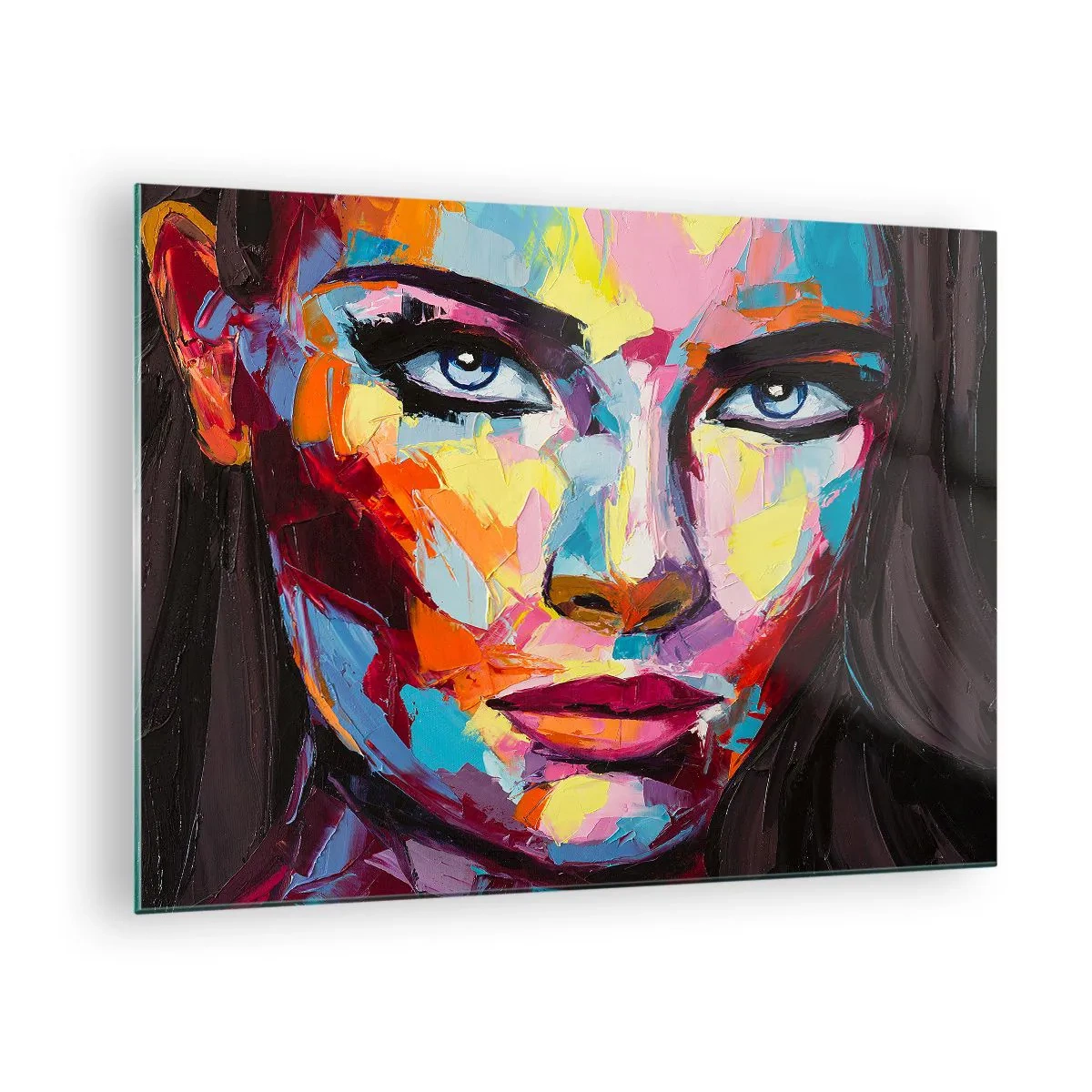 Üveg kép - Egy nő színes portréja absztrakt stílusban - 70x50cm - A lélek is színes - Modern fali dekoráció nappalihoz és hálószobához ARTTOR