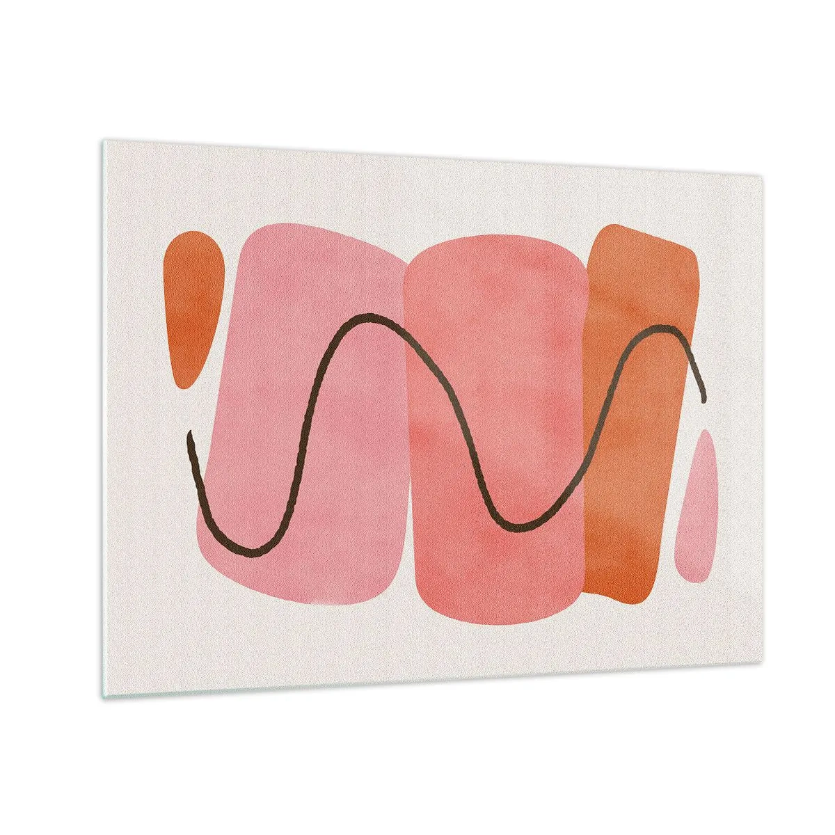 Üveg kép - Rózsaszín és narancssárga absztrakt formák fekete vonallal - 70x50cm - Formák szelíd mozgása - Modern fali dekoráció nappalihoz és hálószobához ARTTOR