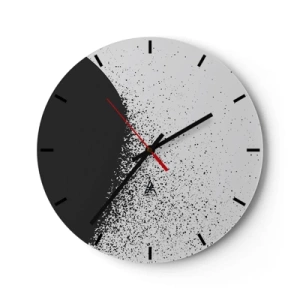 Falióra, Óra - Fekete-fehér absztrakt minta szétszórt pöttyökkel - 30x30cm - Molekulák mozgása - Modern fali dekoráció nappalihoz, konyhához és hálószobához ARTTOR