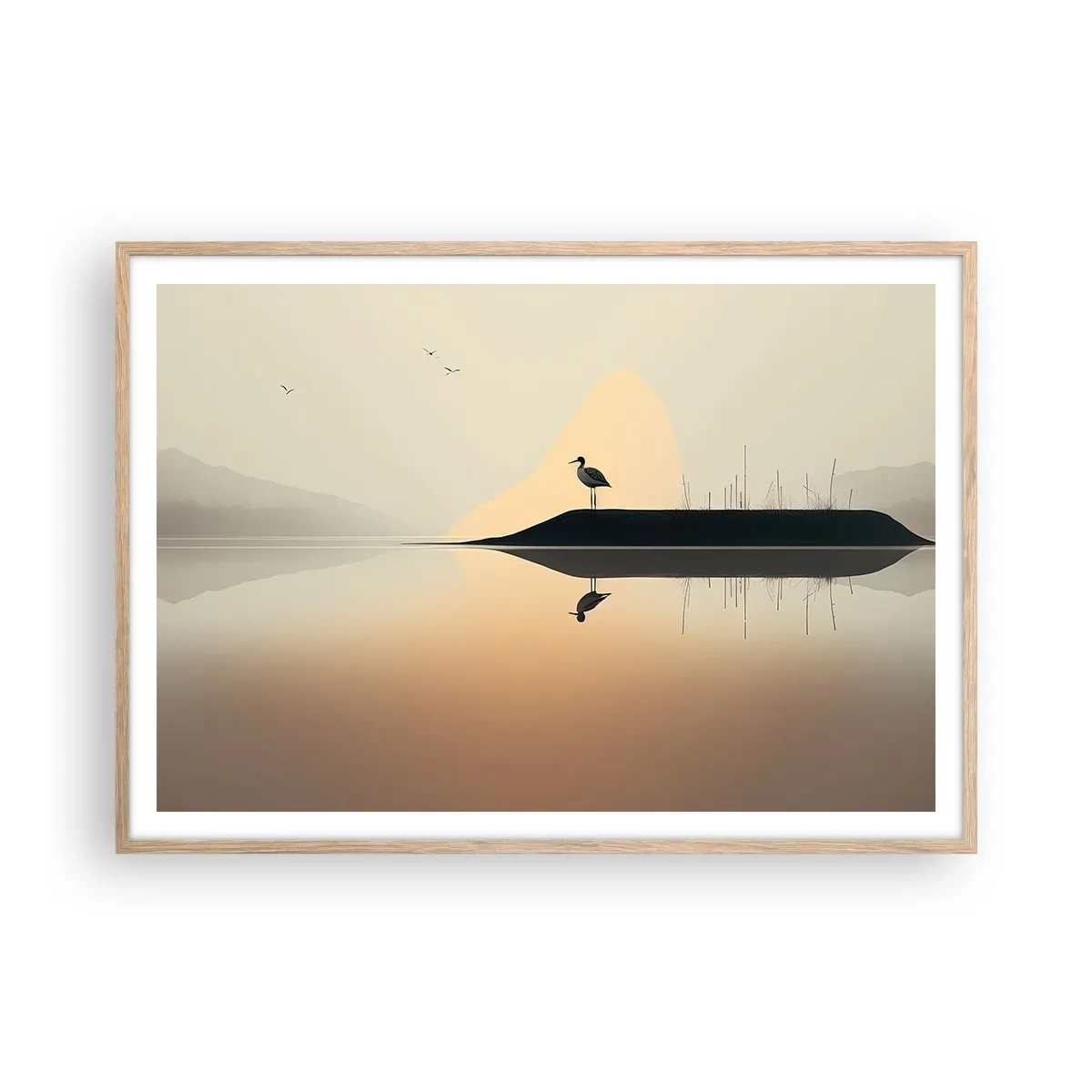 Poszter világos tölgy keretben - Ember a tavon - 100x70 cm