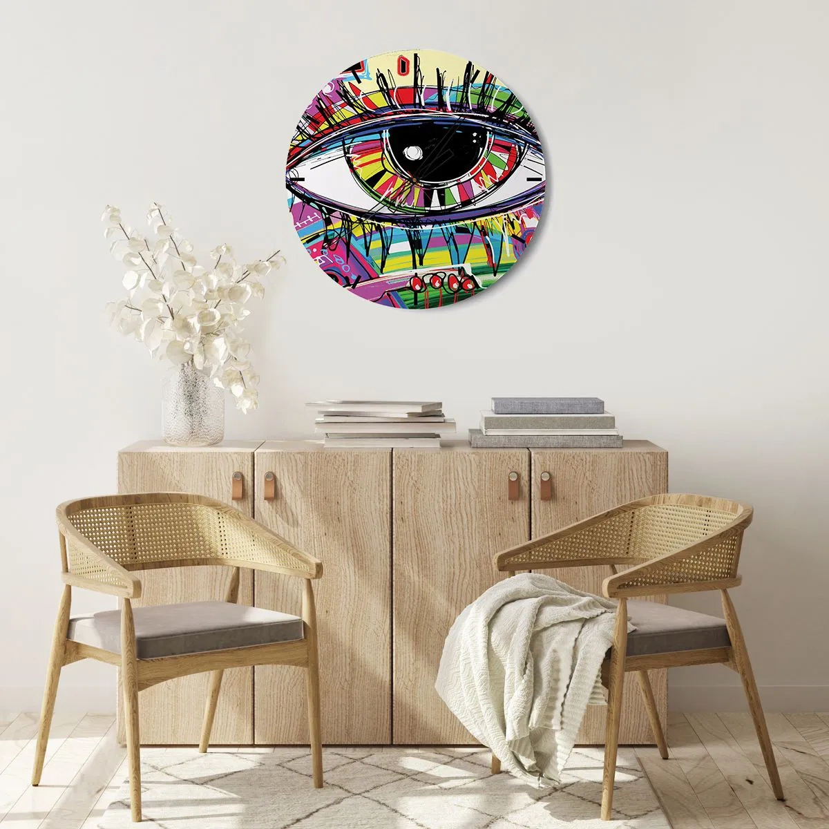 Falióra, Óra - Színes szem absztrakt grafikában - 30x30cm - Színes szem - színes lélek - Modern fali dekoráció nappalihoz, konyhához és hálószobához ARTTOR