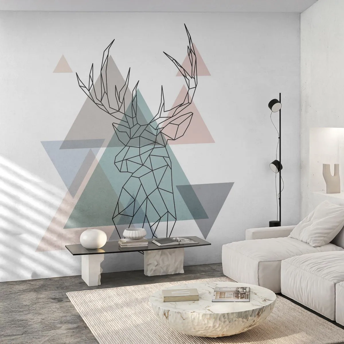 Fotótapéta Premium Sand - Egy geometrikus erdőben - Absztrakció, Szarvas, Grafika - 350x256 cm