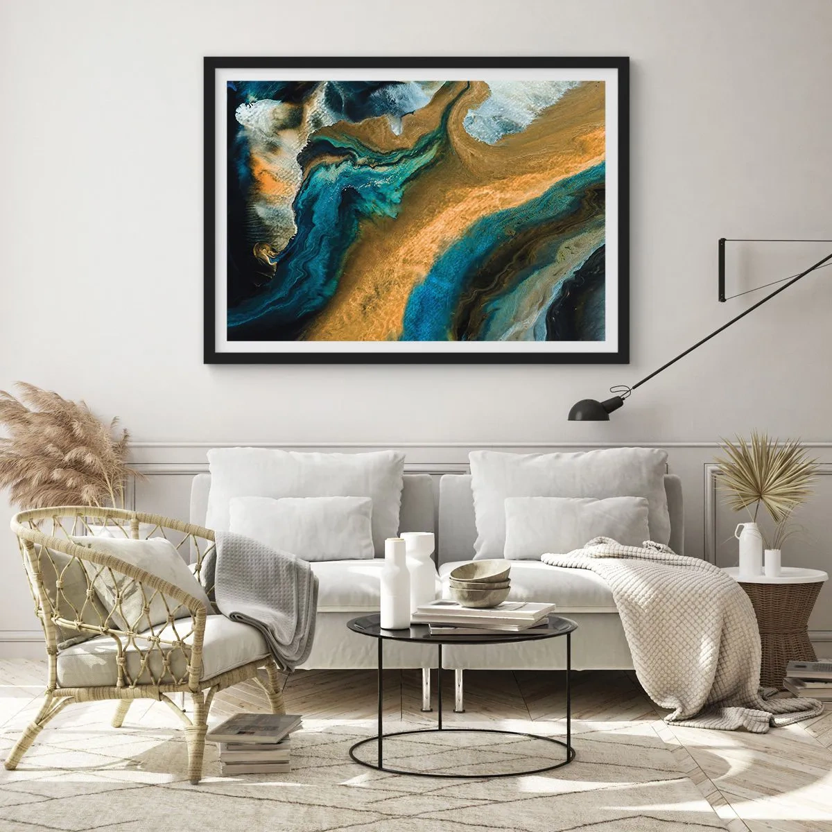 Poszter fehér keretben - Kék - sárga - kölcsönös hatások - 91x61 cm