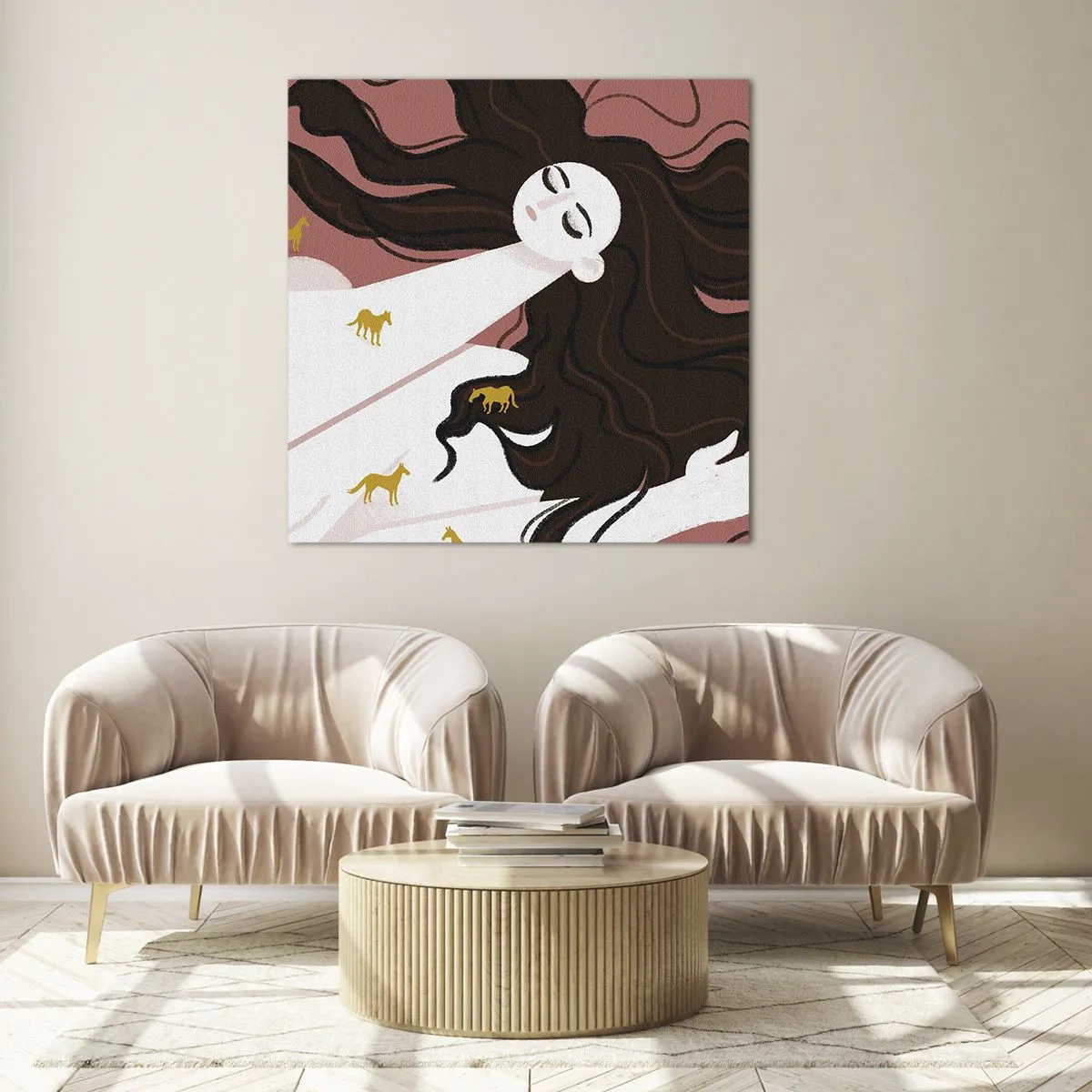 Üveg kép - Álom egy arany lóról - 70x70 cm