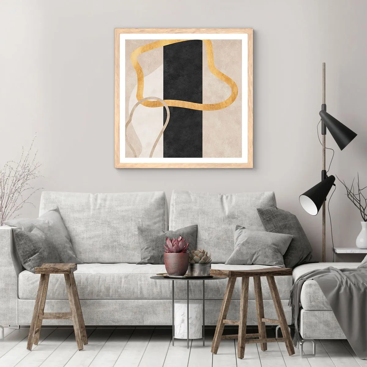 Poszter világos tölgy keretben - Hurkolt formák - 60x60 cm