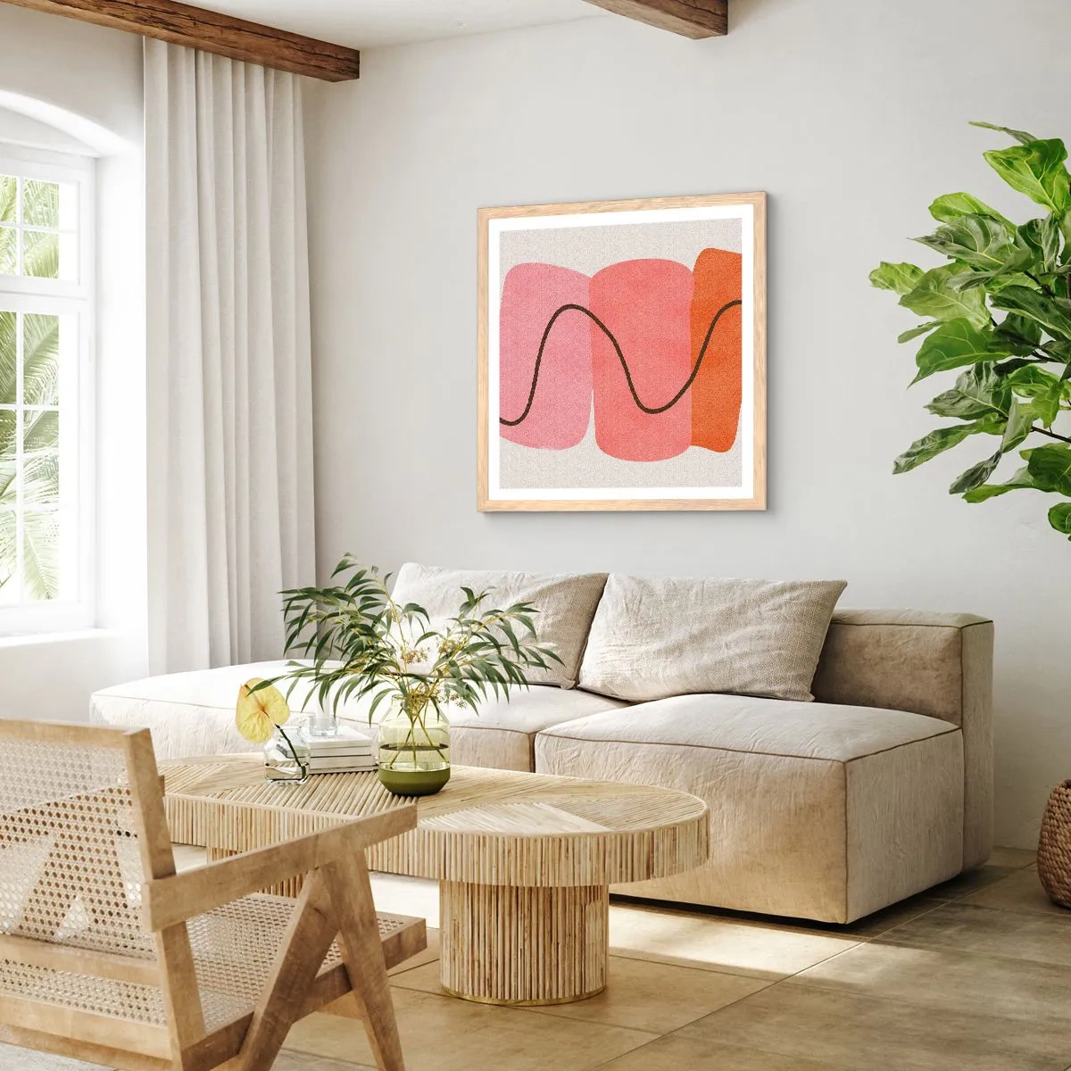 Poszter világos tölgy keretben - Formák szelíd mozgása - 30x30 cm