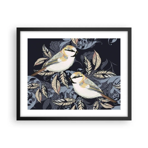 Poszter fehér keretben - Sárga-kék madárdal - 50x40 cm