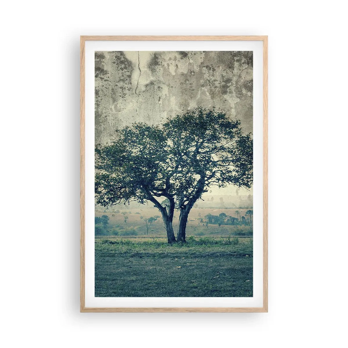 Poszter világos tölgy keretben - Almafa a kék mezőn? - 61x91 cm