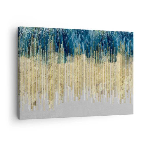 Vászonkép - Arany vonalak sötétkék és szürke absztrakció hátterében - 70x50cm - Aranyozott határ - Modern fali dekoráció nappalihoz és hálószobához ARTTOR