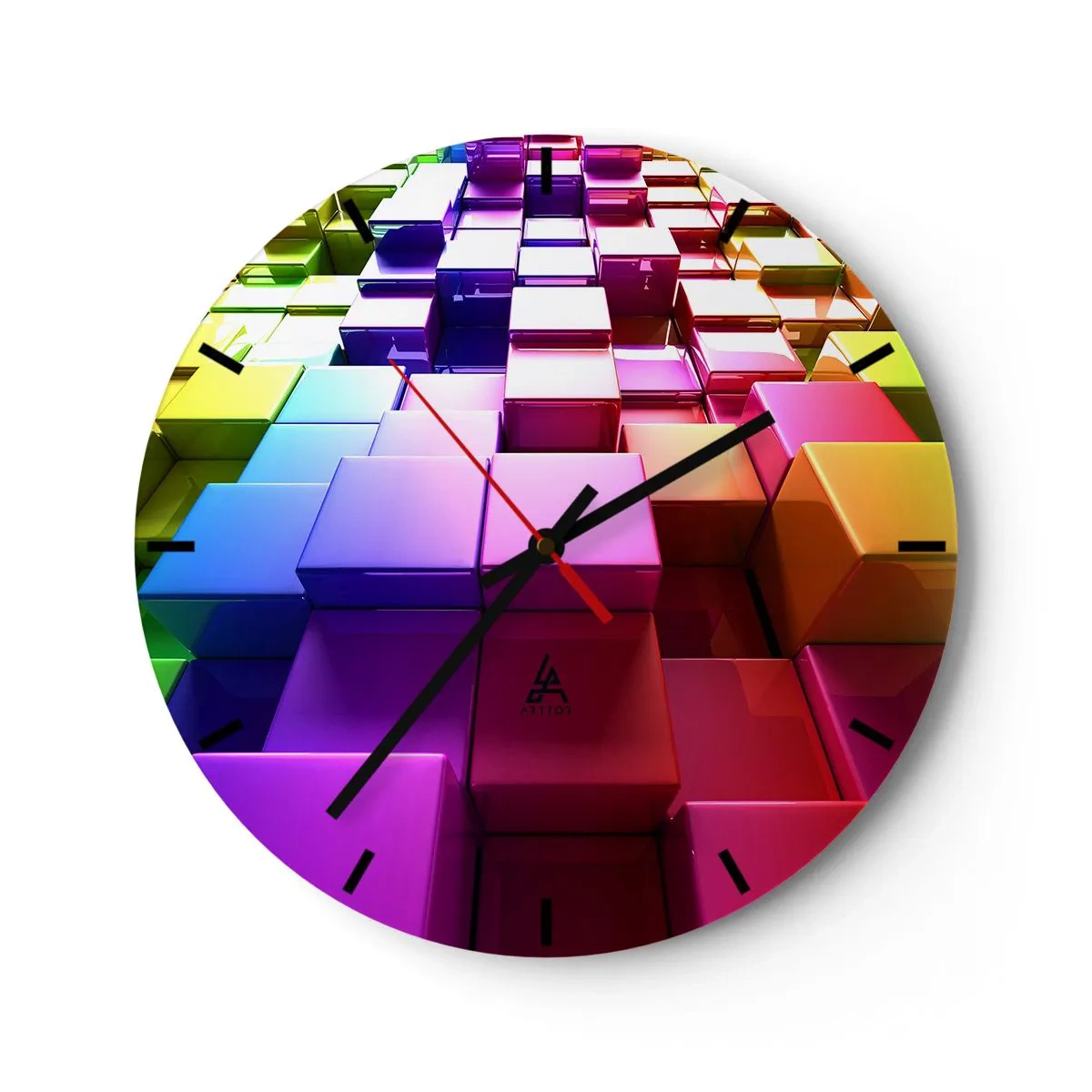 Falióra, Óra - Színes kockák geometrikus kompozícióban - 30x30cm - Op-art együtt egy csapatban - Modern fali dekoráció nappalihoz, konyhához és hálószobához ARTTOR