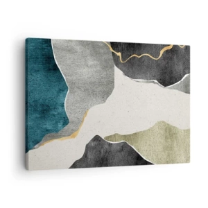 Vászonkép - Geometriai formák szürke, zöld és arany árnyalatokban - 70x50cm - Mozaik kompozíció aranyszállal - Modern fali dekoráció nappalihoz és hálószobához ARTTOR