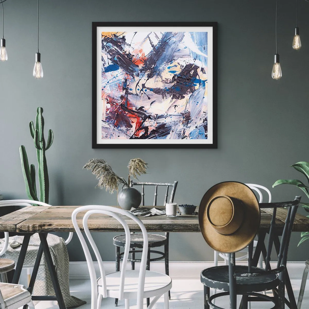 Poszter fehér keretben - Őrült absztrakt tánc - 60x60 cm