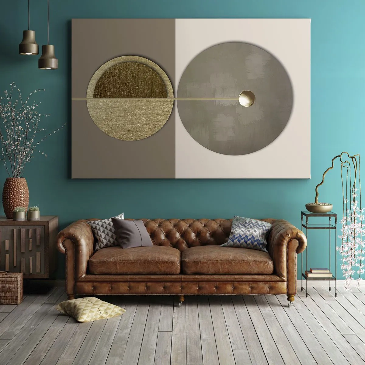 Vászonkép - Absztrakt körök arany és bézs árnyalatokban - 70x50cm - Tökéletes egyensúly - Modern fali dekoráció nappalihoz és hálószobához ARTTOR