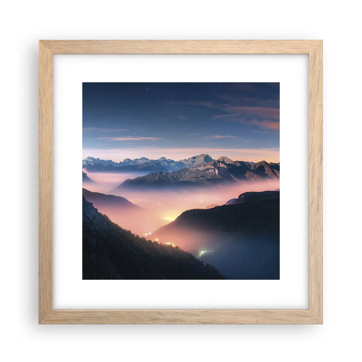 Poszter világos tölgy keretben - Fény a völgyekben - 30x30 cm