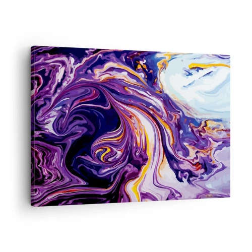 Vászonkép - Dinamikus absztrakt minta lila és sárga árnyalatokban. - 70x50cm - A tér behajtása lila színben - Modern fali dekoráció nappalihoz és hálószobához ARTTOR