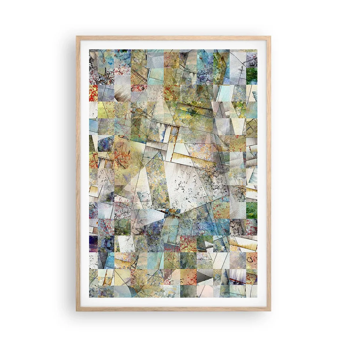 Poszter világos tölgy keretben - Geometrikus átrendeződés - 70x100 cm