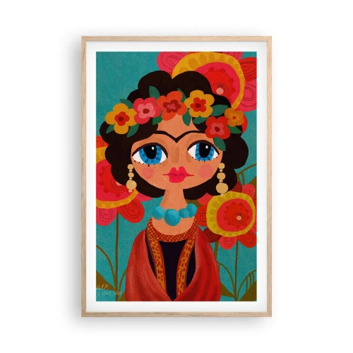 Poszter világos tölgy keretben - A mákos leány - 61x91 cm