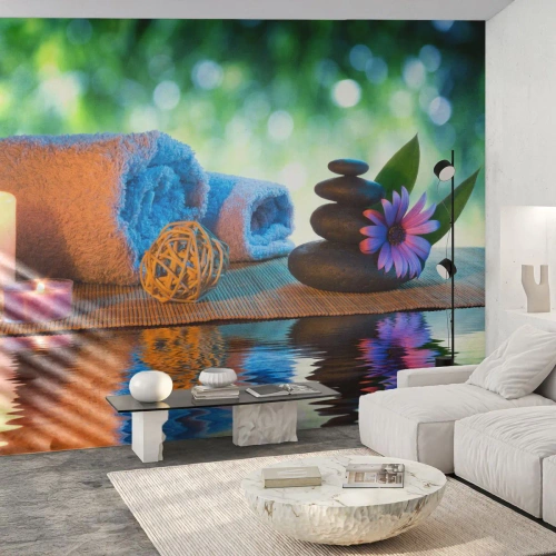 Fotótapéta Premium Sand - Idő a testnek - Gyógyfürdő, Gyertya, Japán kultúra - 100x70 cm