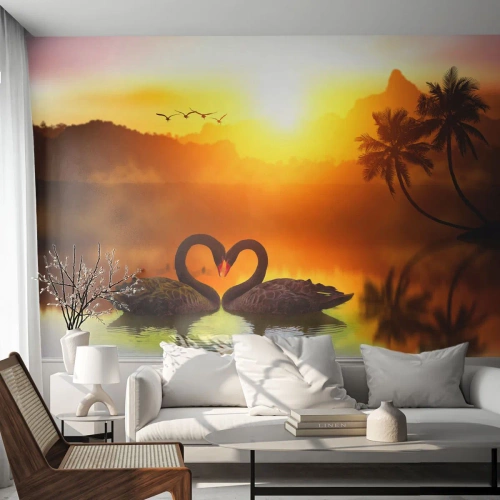 Öntapadós Fotótapéta Deluxe Sticker - Minden párban - Szív, Hattyúk, Kókuszpálma - 100x70 cm