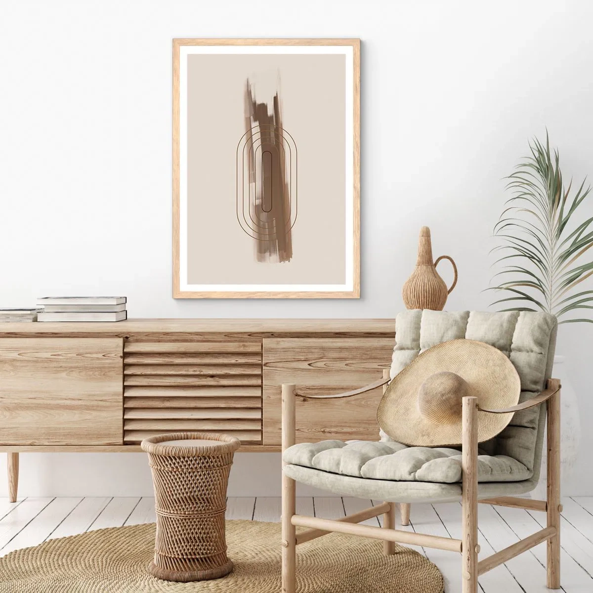 Poszter világos tölgy keretben - Szürke fuvallat - 61x91 cm