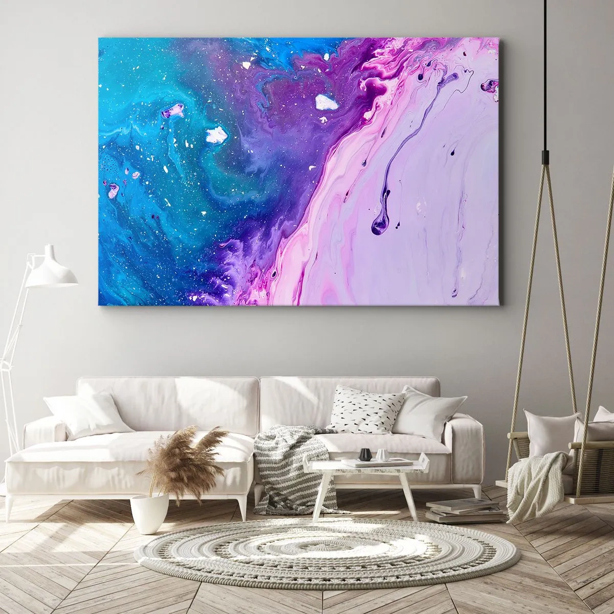Vászonkép - Lila és türkiz színekben pompázó absztrakció, kontrasztok ihlette - 70x50cm - Yin és yang - Modern fali dekoráció nappalihoz és hálószobához ARTTOR