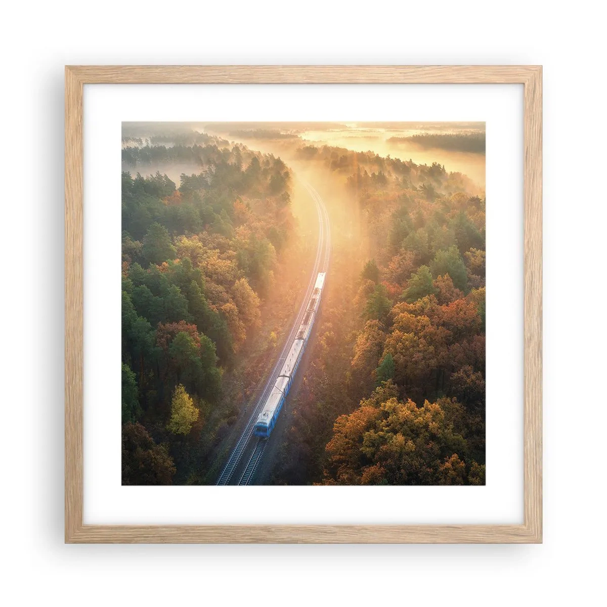 Poszter világos tölgy keretben - Őszi utazás - 40x40 cm
