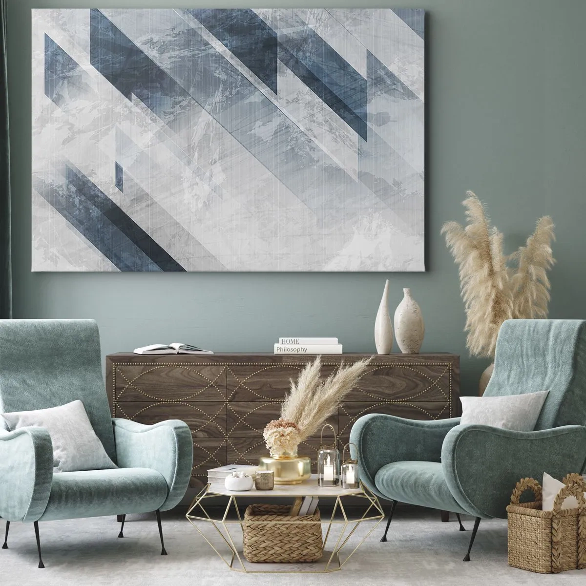 Vászonkép - Absztrakt vonalak szürke és kék árnyalatokban - 70x50cm - Térkompozíció - szürke mozgás - Modern fali dekoráció nappalihoz és hálószobához ARTTOR