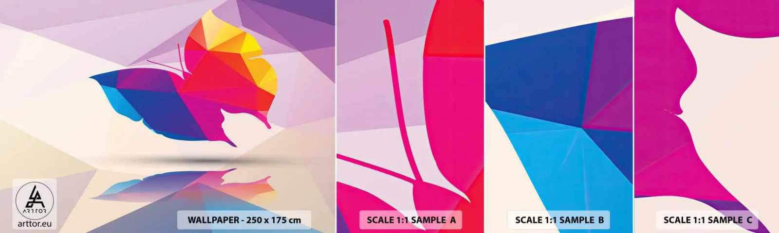 Fotótapéta Minta Standard Eco - Szivárvány pillangó - Rovarok, Pillangó, Geometriai ábra - 100x30 cm