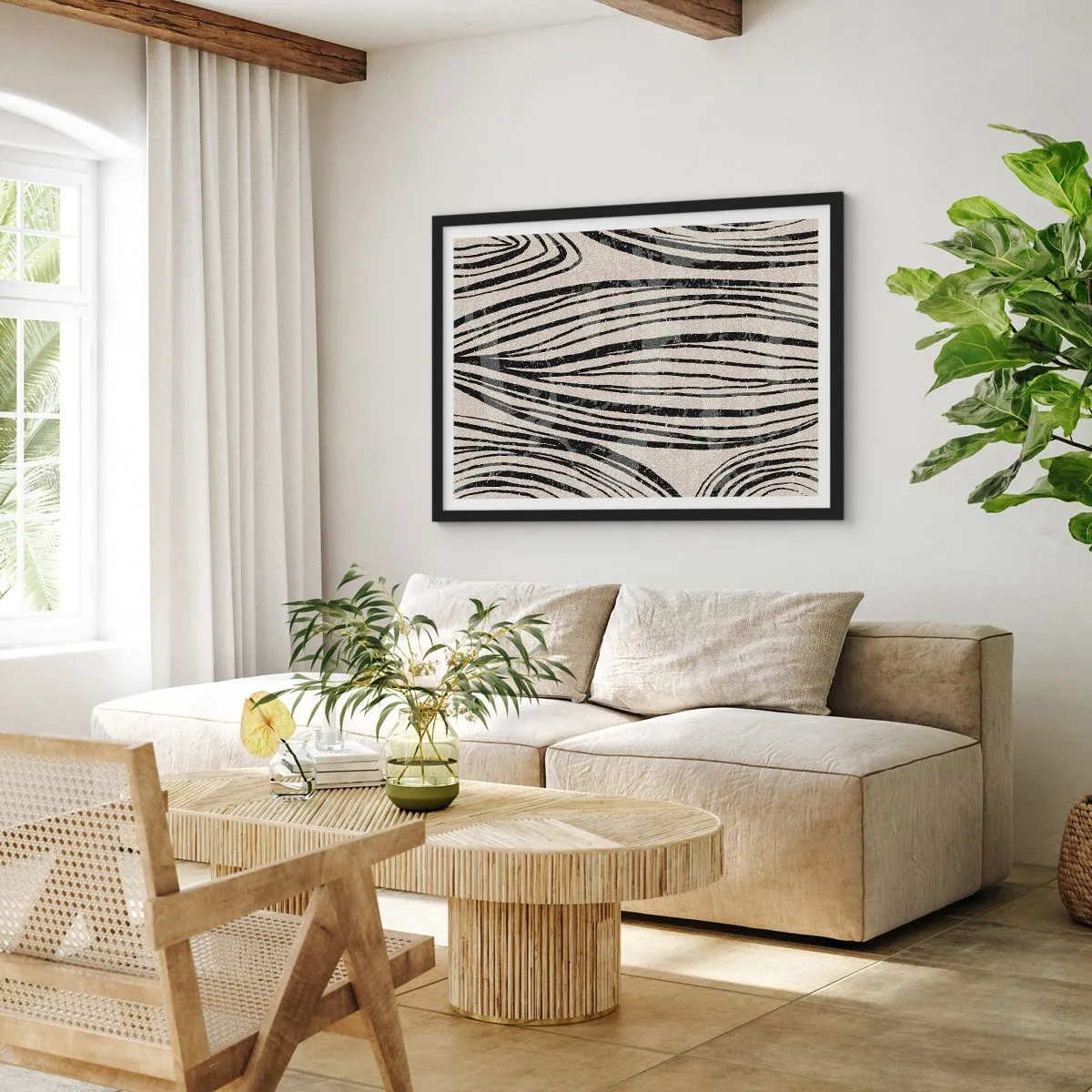 Poszter fehér keretben - Vonalak csobbanása - 70x50 cm