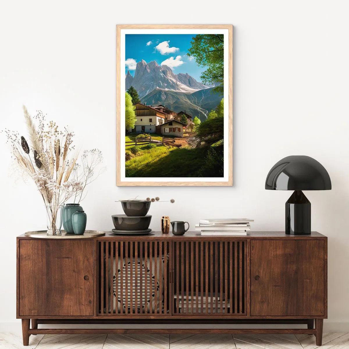 Poszter világos tölgy keretben - Alpesi idill - 30x40 cm